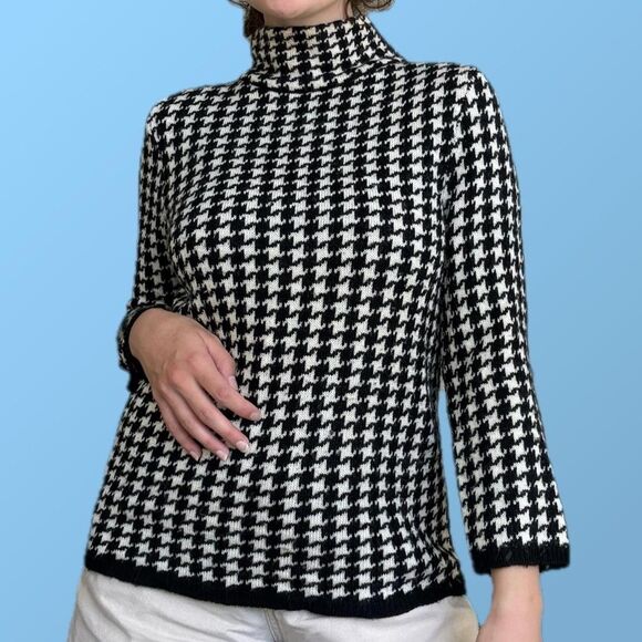 Ralph Lauren Sweaters - Vintage Lauren Ralph Lauren Houndstooth Mock Neck Sweater | Merino Wool Blend |